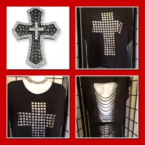 EUC Super Fun Cutout Silver Cross Top